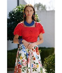 Southern Living Wood Beaded Short Multi Strand Statement Necklace