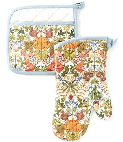 Southern Living Woodland Forage Collection Fox & Squirrel Oven Mitt and Potholder Set