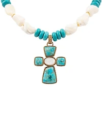 Southern Living x Barse Genuine Stone Meridian Cross Short Beaded Pendant Necklace