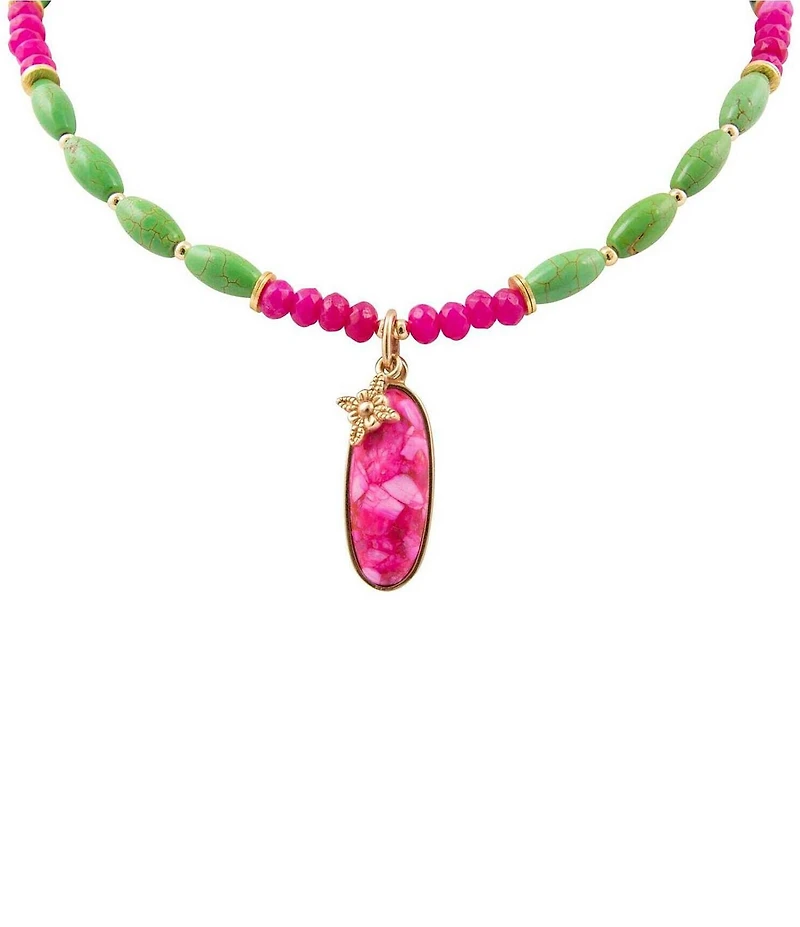 Southern Living x Barse Wild Garden Genuine Stone Beaded Short Pendant Necklace