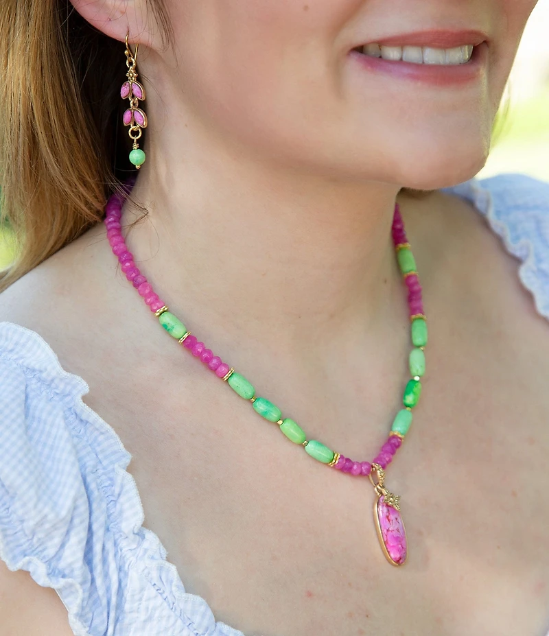 Southern Living x Barse Wild Garden Genuine Stone Beaded Short Pendant Necklace
