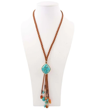 Southern Living x Barse Canyon Genuine Stone Leather Beaded Tassel Y Necklace