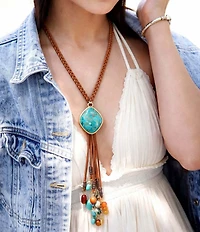 Southern Living x Barse Canyon Genuine Stone Leather Beaded Tassel Y Necklace