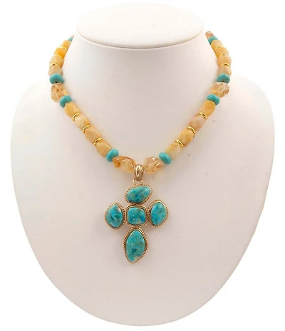 Southern Living x Barse Desert Sun Golden And Genuine Stone Cross Short Pendant Necklace