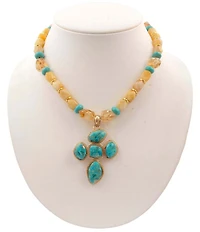 Southern Living x Barse Desert Sun Golden And Genuine Stone Cross Short Pendant Necklace