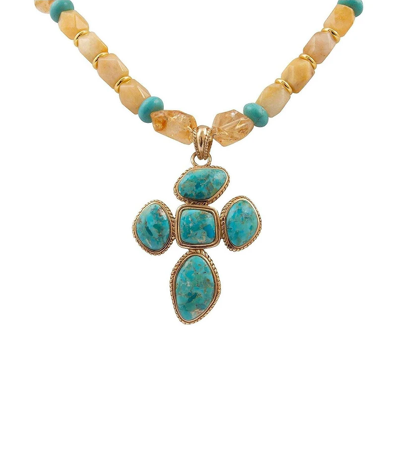 Southern Living x Barse Desert Sun Golden And Genuine Stone Cross Short Pendant Necklace