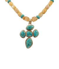 Southern Living x Barse Desert Sun Golden And Genuine Stone Cross Short Pendant Necklace