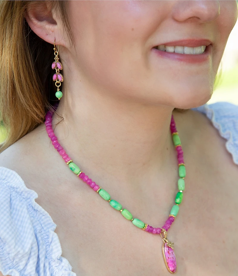 Southern Living x Barse Fuchsia Magnesite Wild Garden Linear Earrings