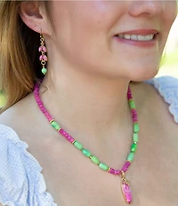 Southern Living x Barse Fuchsia Magnesite Wild Garden Linear Earrings