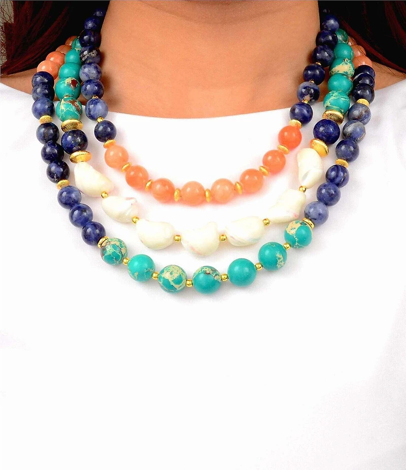 Southern Living x Barse Genuine Stone Radiance Beaded Short Multi-Strand Necklace