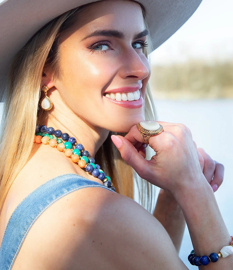 Southern Living x Barse Genuine Stone Radiance Beaded Short Multi-Strand Necklace