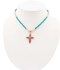 Southern Living x Barse Genuine Stone Serenity Cross Short Beaded Pendant Necklace