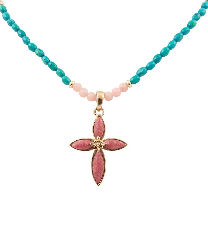 Southern Living x Barse Genuine Stone Serenity Cross Short Beaded Pendant Necklace