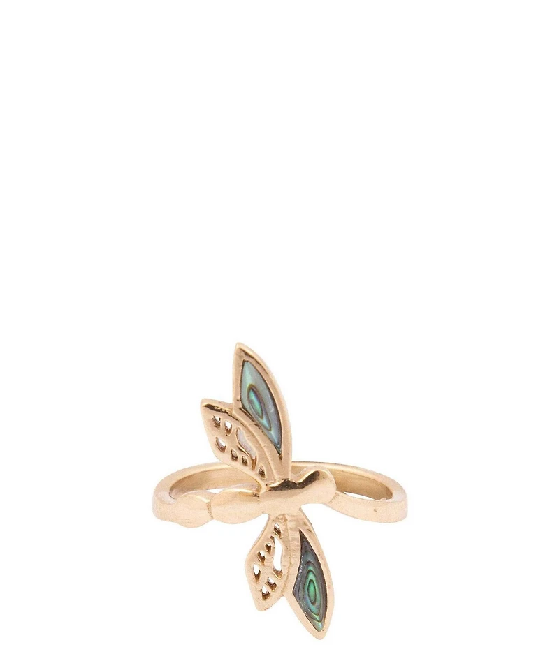 Southern Living x Barse Golden and Abalone Sea Drift Dragonfly Band Ring