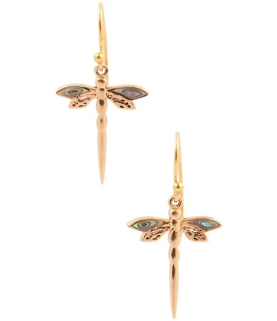 Southern Living x Barse Golden and Abalone Sea Drift Dragonfly Drop Earrings