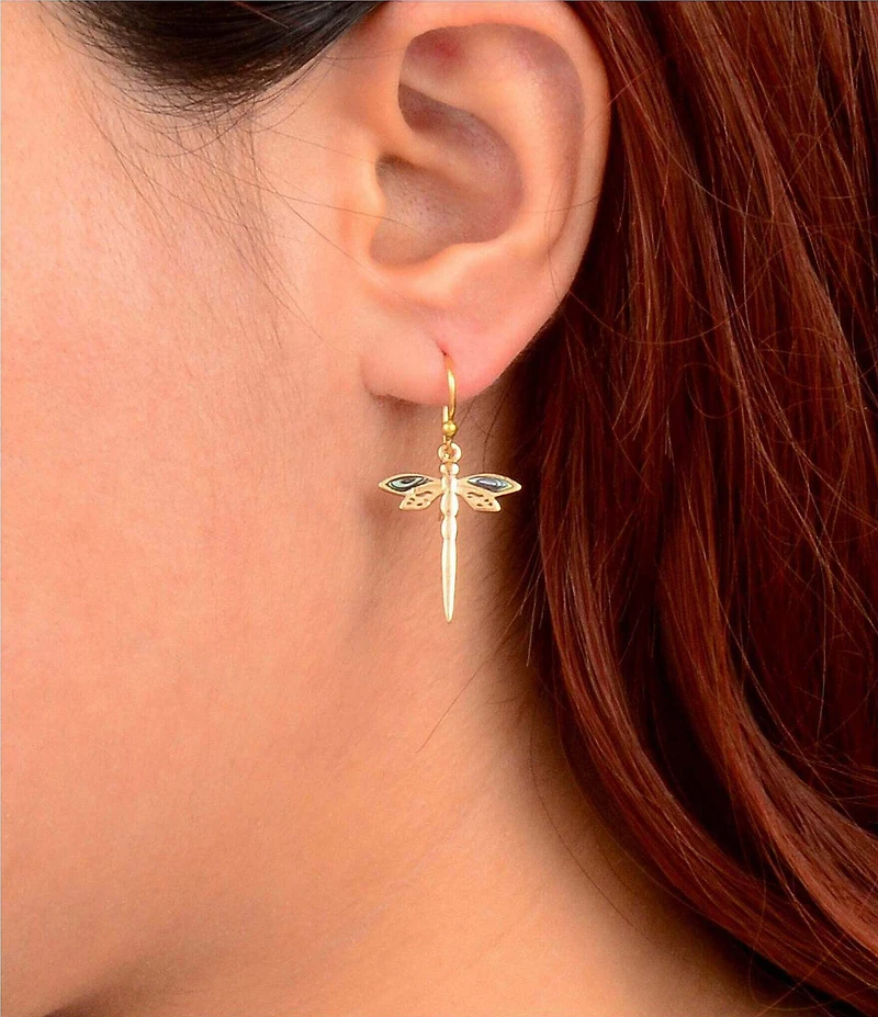 Southern Living x Barse Golden and Abalone Sea Drift Dragonfly Drop Earrings