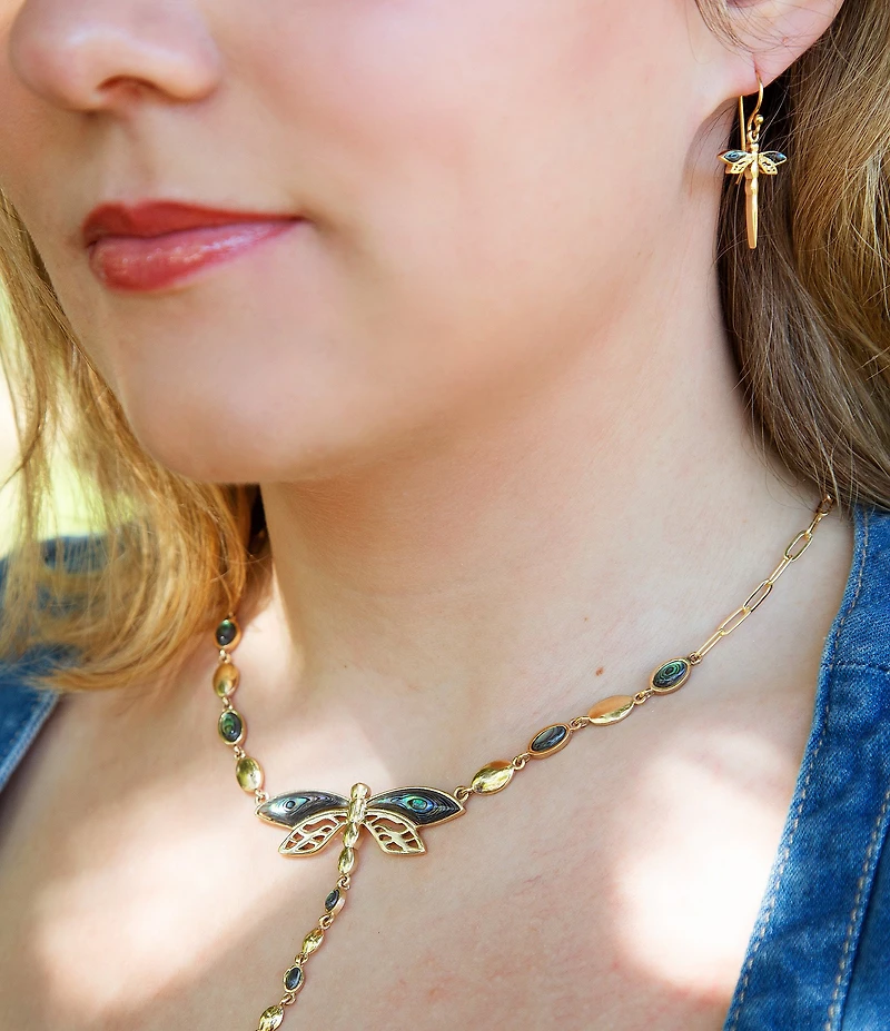 Southern Living x Barse Golden and Abalone Sea Drift Dragonfly Drop Earrings