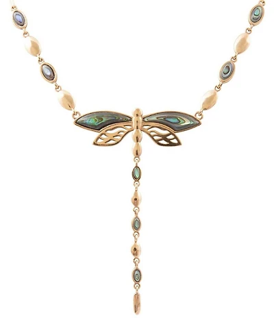 Southern Living x Barse Golden and Abalone Sea Drift Dragonfly Y Necklace
