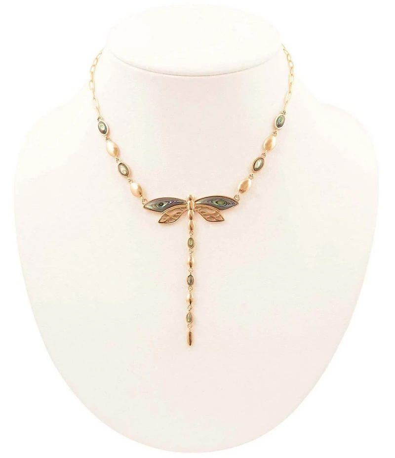 Southern Living x Barse Golden and Abalone Sea Drift Dragonfly Y Necklace