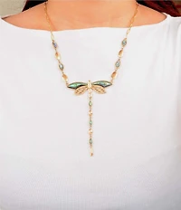 Southern Living x Barse Golden and Abalone Sea Drift Dragonfly Y Necklace