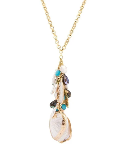 Southern Living x Barse Golden and Genuine Stone Coastal Charm Shell Gypsy Y Necklace