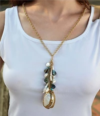 Southern Living x Barse Golden and Genuine Stone Coastal Charm Shell Gypsy Y Necklace