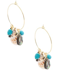 Southern Living x Barse Golden and Genuine Stone Coastal Gypsy Shell Resort Hoop Earrings