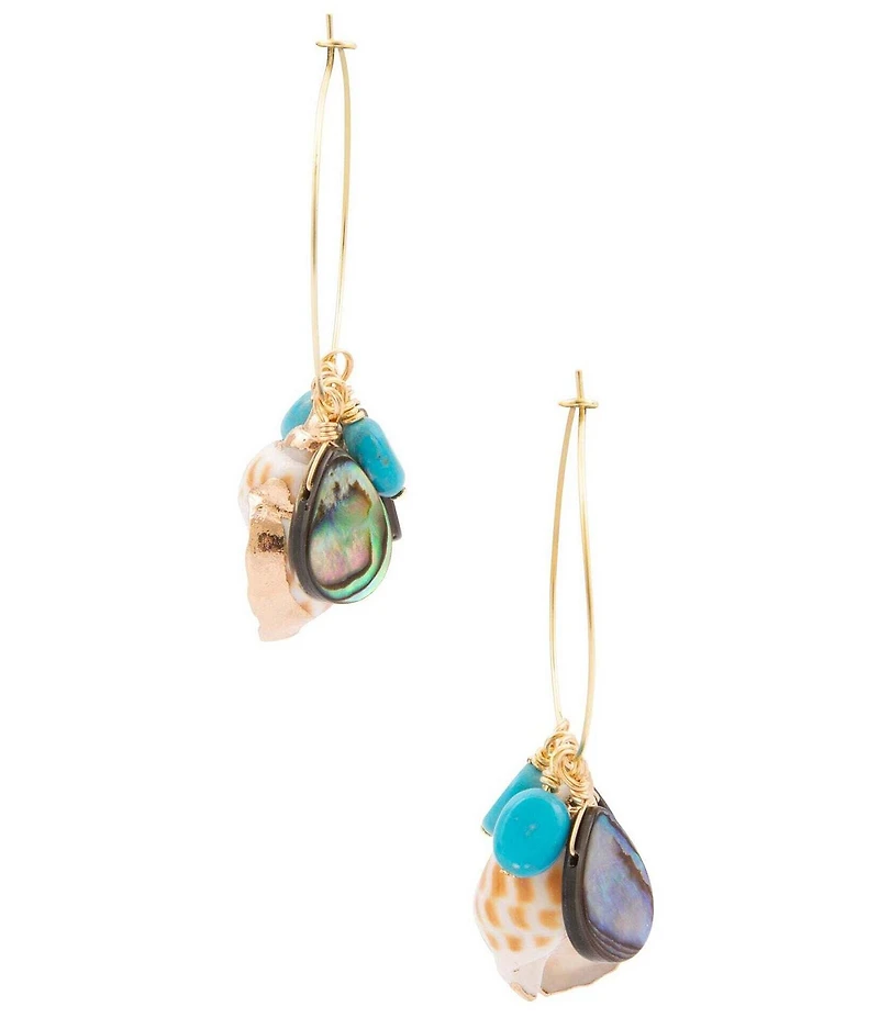 Southern Living x Barse Golden and Genuine Stone Coastal Gypsy Shell Resort Hoop Earrings