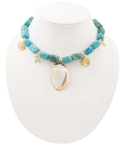 Southern Living x Barse Sea Nomad Turqoise Shell Charm Collar Necklace