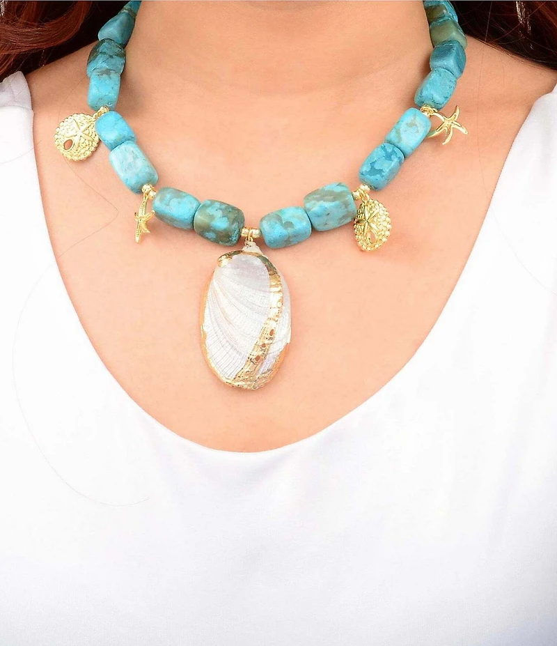 Southern Living x Barse Sea Nomad Turqoise Shell Charm Collar Necklace