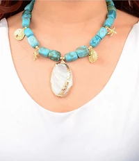 Southern Living x Barse Sea Nomad Turqoise Shell Charm Collar Necklace