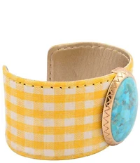 Southern Living x Barse Golden And Genuine Turquoise Cabana Checked Fabric Statement Cuff Bracelet