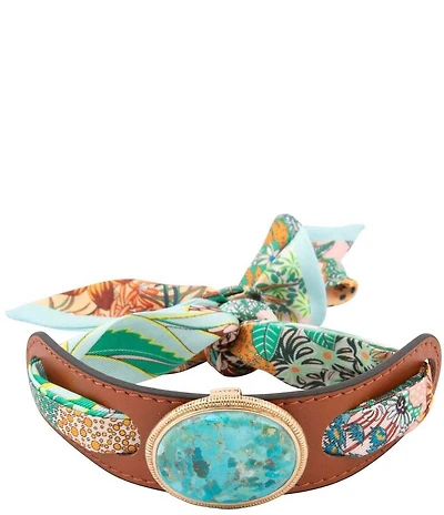 Southern Living x Barse Golden And Genuine Turquoise Tropical Riviera Scarf Adjustable Bracelet