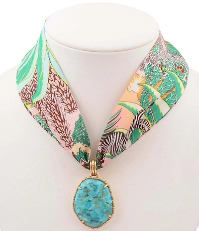 Southern Living x Barse Golden and Genuine Turquoise Tropical Riviera Scarf Statement Necklace