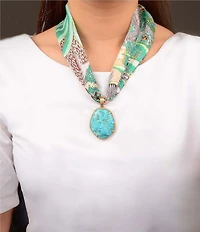 Southern Living x Barse Golden and Genuine Turquoise Tropical Riviera Scarf Statement Necklace