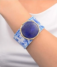 Southern Living x Barse Golden And Lapis Capri Floral Statement Cuff Bracelet