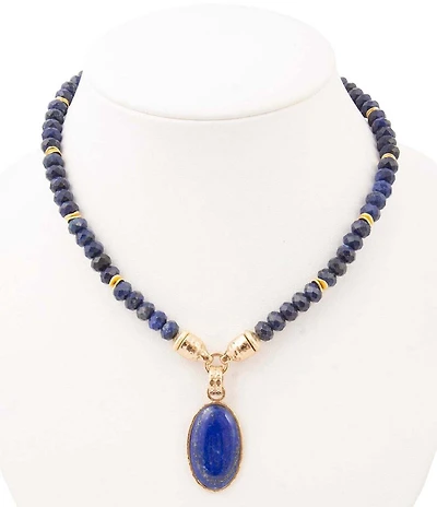Southern Living x Barse Golden and Lapis Capri Short Pendant Necklace