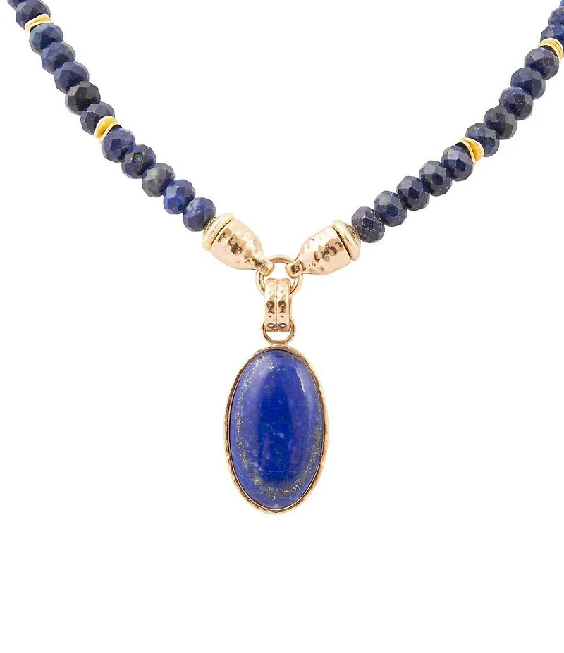 Southern Living x Barse Golden and Lapis Capri Short Pendant Necklace