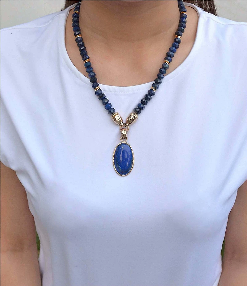 Southern Living x Barse Golden and Lapis Capri Short Pendant Necklace