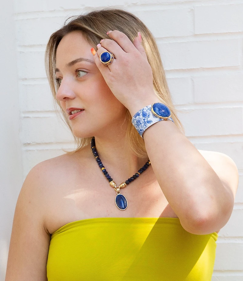Southern Living x Barse Golden and Lapis Capri Short Pendant Necklace
