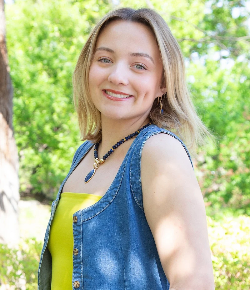 Southern Living x Barse Golden and Lapis Capri Short Pendant Necklace