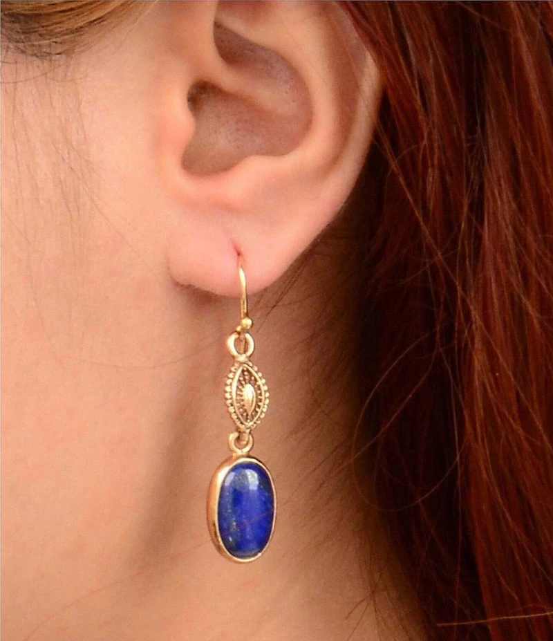 Southern Living x Barse Golden And Lapis Verona Drop Earrings
