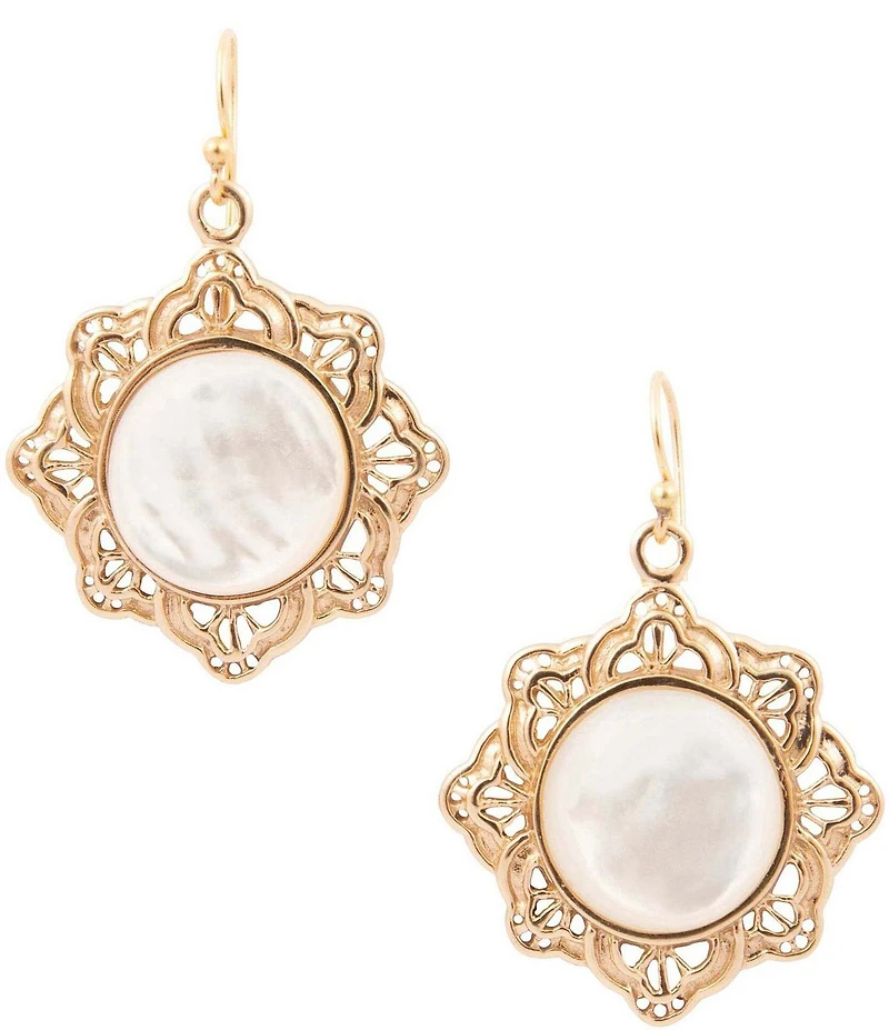 Southern Living x Barse Golden And Mother Of Pearl Moonshell Drop Earrings