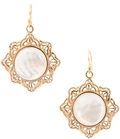 Southern Living x Barse Golden And Mother Of Pearl Moonshell Drop Earrings