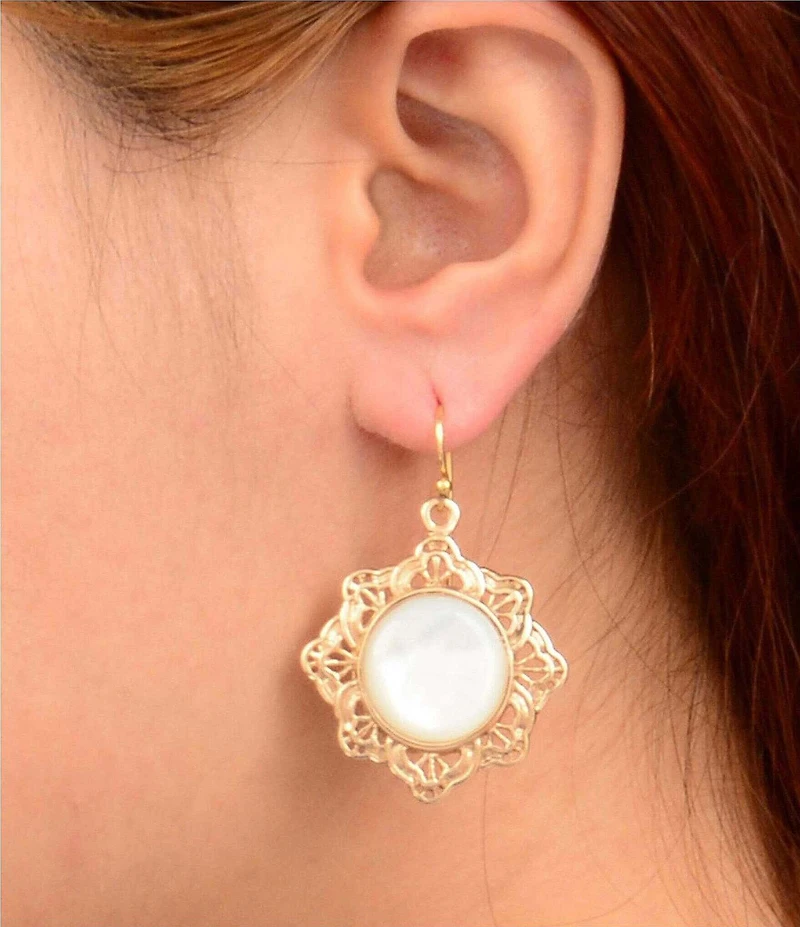 Southern Living x Barse Golden And Mother Of Pearl Moonshell Drop Earrings