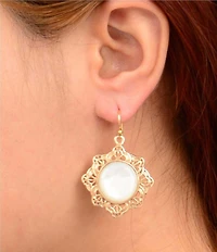 Southern Living x Barse Golden And Mother Of Pearl Moonshell Drop Earrings