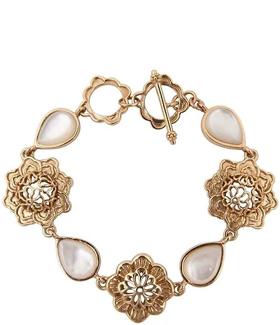 Southern Living x Barse Golden And Mother Of Pearl Moonshell Toggle Line Bracelet
