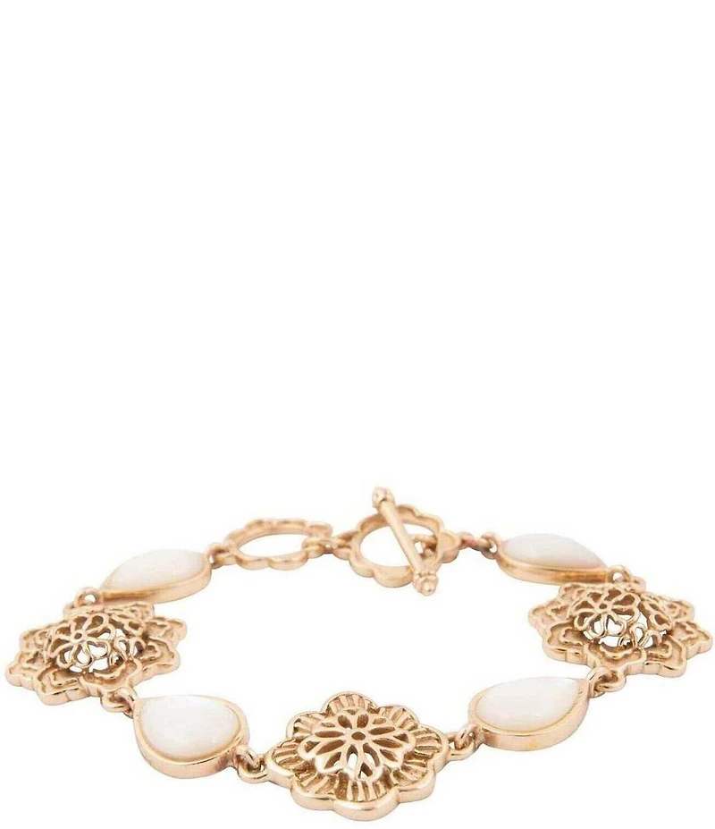 Southern Living x Barse Golden And Mother Of Pearl Moonshell Toggle Line Bracelet