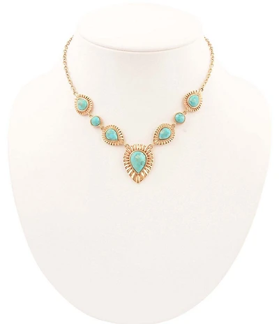 Southern Living x Barse Golden and Turquoise Fluted Collar Necklace