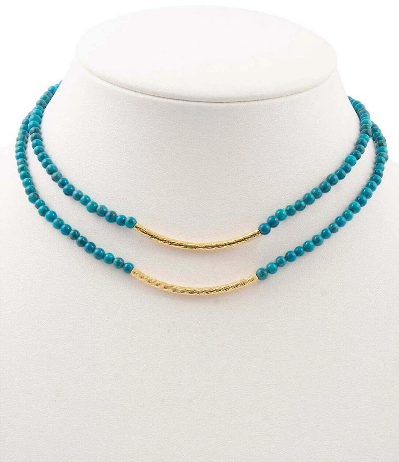 Southern Living x Barse Golden and Turquoise Magnesite Sandbar Short Multi-Strand Necklace